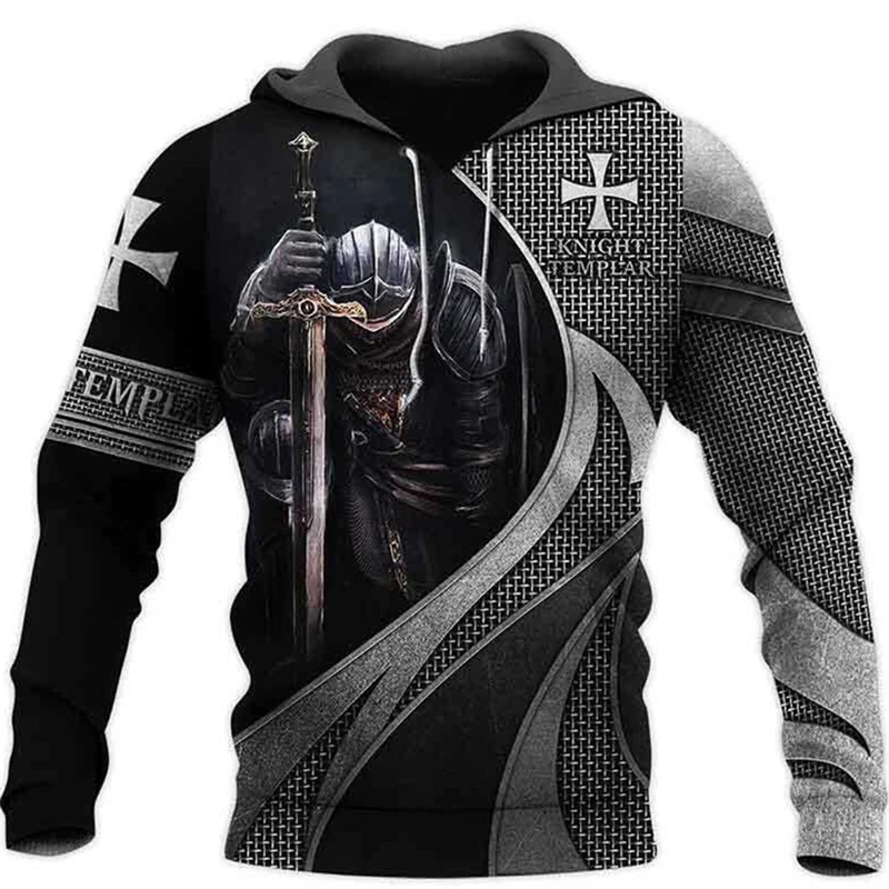 

2024 New Fashion Knights Templar 3D Printed Long Sleeve Sweatshirts Cool Men's Hoodies Vintage Male Tracksuit Pullover Tops