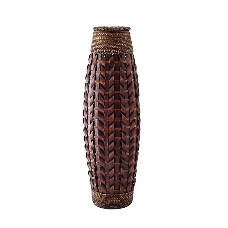 living room decoration American retro handmade bamboo woven vase rattan flower glass flower arrangement dried flower basket