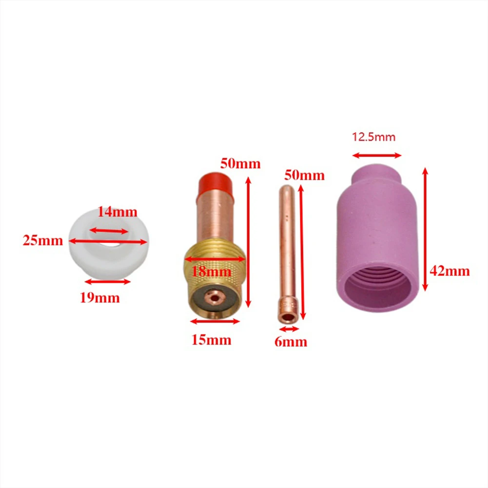 10 шт. для Tig, комплект аксессуаров для газовых линз для WP17 18 26, для горелки Tig, в комплект входят газовые линзы, цанги, сопла, изолятор