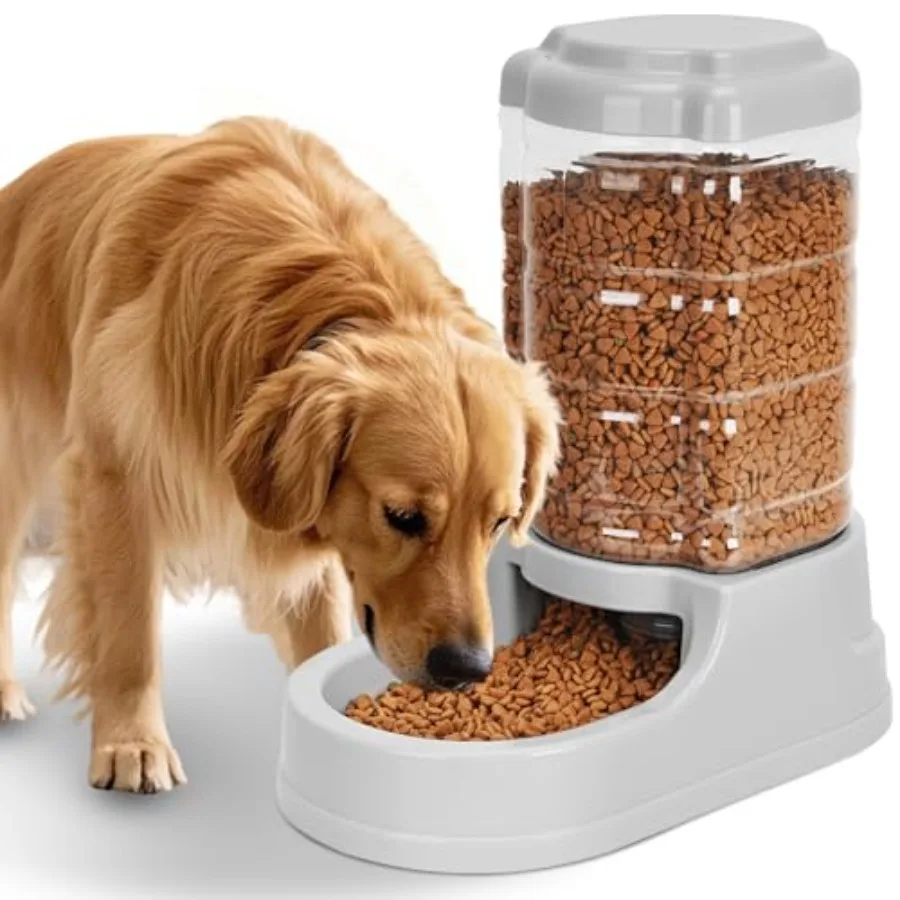 

9.5L Gravity Large Dog Feeder Automatic Dog Food Dispenser for Indoor Outdoor Use Durable Plastic Black Auto Dispensing with Ti