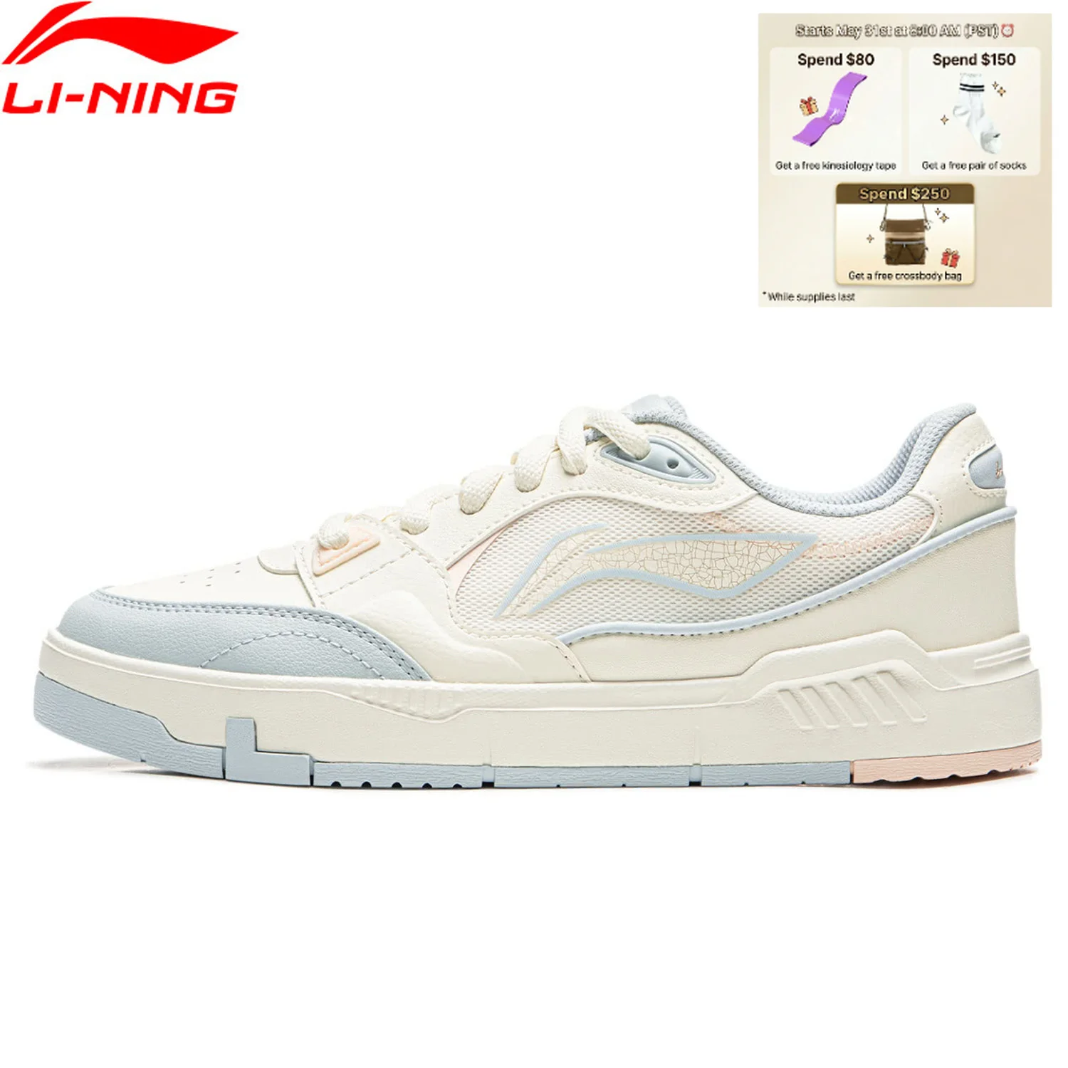 

Li-Ning Women's COMMON 80S Skate Shoes DUAL CUSHION Comfortable Classic Casual Shoes LiNing Stylish Sneakers AGCW136
