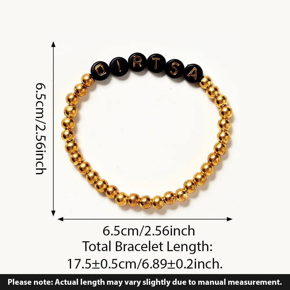 قطعة واحدة من سوار مخصص - اسم محفور شخصي، خرز ذهبي، DIY، محفور بالليزر، تصميم أنيق، ملحق مثالي للاستخدام اليومي وL