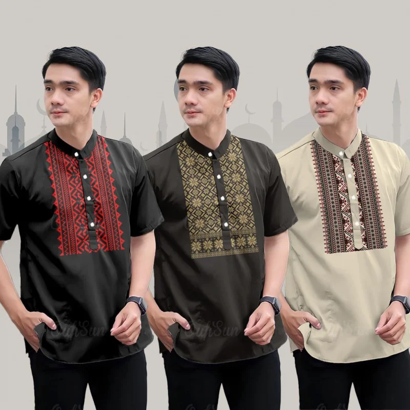 Camicia da uomo Collezione Raya Colletto in piedi stile casual stampato in 3D Adatto alle celebrazioni del Ramadan Raccolte di abbigliamento musulmano