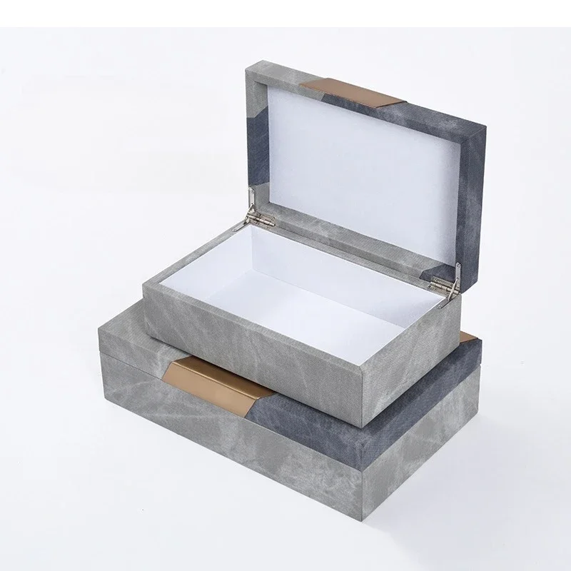 Geometric Leather Storage Box Desktop Storage Container Jewelry Box Grey Marble Pattern Living Room Decoration