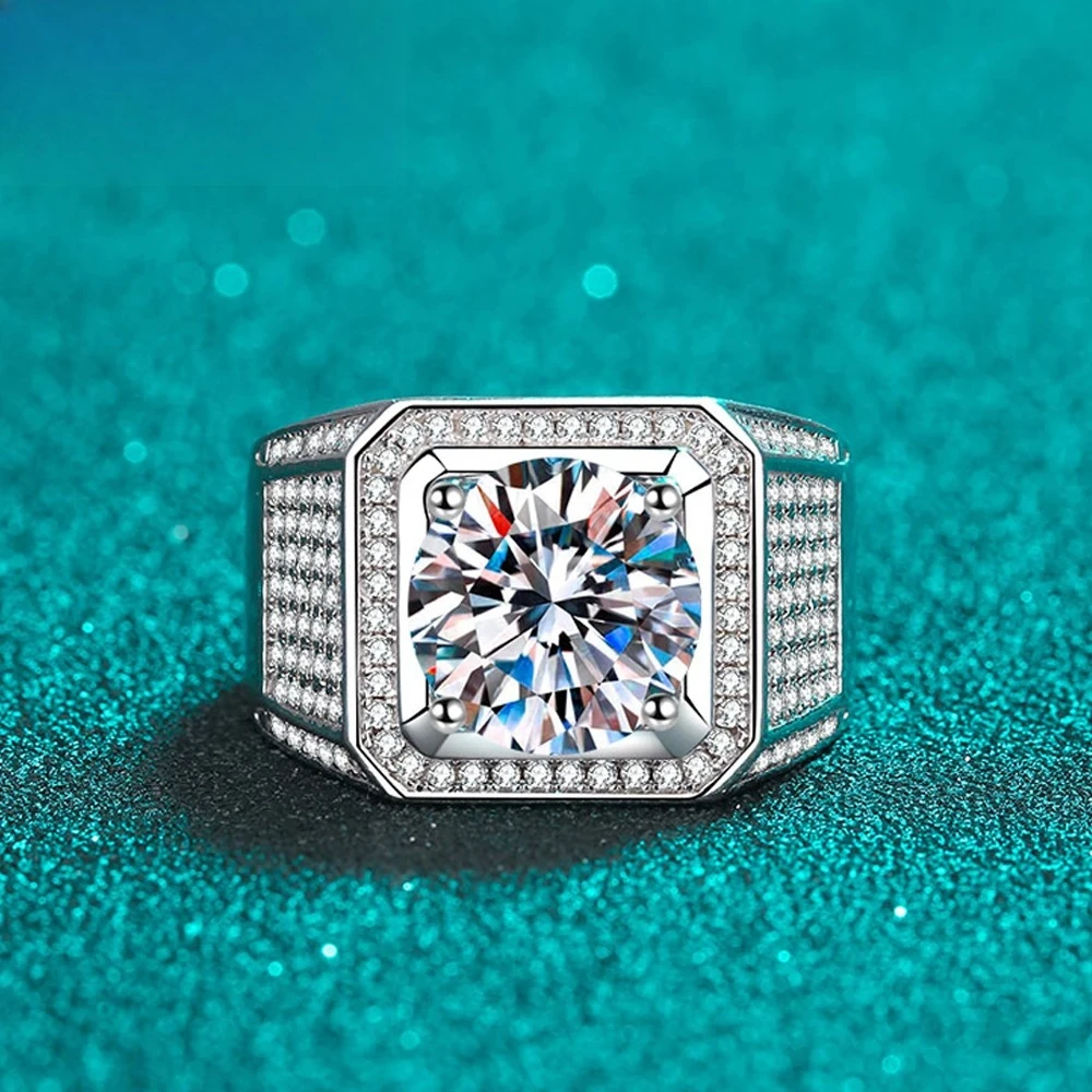 

5ct D Color Moissanite Ring 925 Sterling Sliver Plated 18k Eternity Band Hip Hop Rings For Man With GRA Party Sparkling Jewely