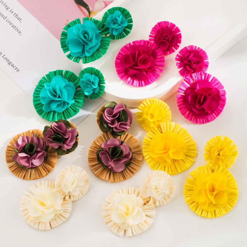 European and American New round Flower Earrings Partysu Temperamental Design Sense Earrings Vacation Style High-Grade Earrings
