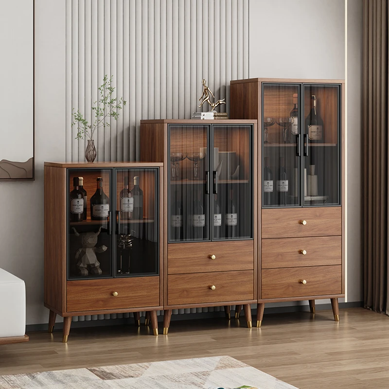 

New Chinese-style small wine cabinet combination living room home against the wall modern simple narrow side cabinet glass door