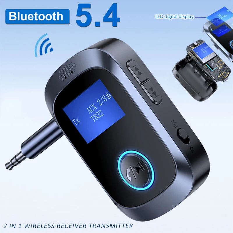 

Bluetooth 5.4 Audio Receiver Transmitter Wireless Adapters Stereo Music 3.5mm AUX Lossless Music Wireless Adapter With Mic LED