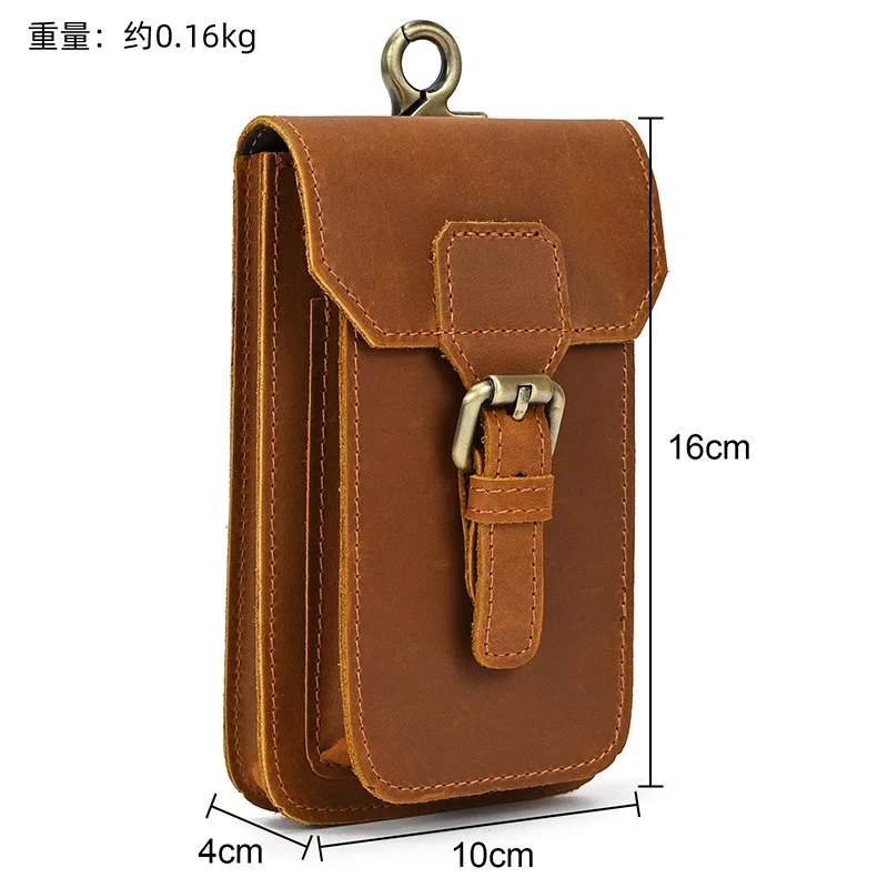 Marsupio in pelle da uomo Marsupio da uomo in pelle Crazy Horse Il primo strato di cintura in pelle di vacchetta Borsa da appendere Borsa per cellulare Tiktok
