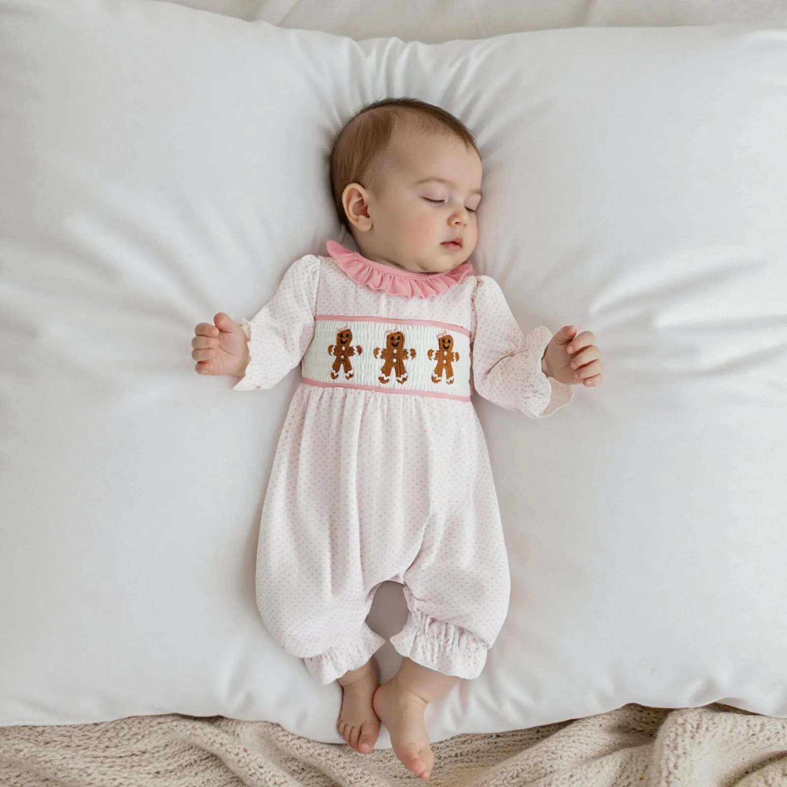 

Комбинезон с пузырьками для маленьких девочек, Рождественский комбинезон с длинными рукавами и вышивкой Санта/пряничный комбинезон