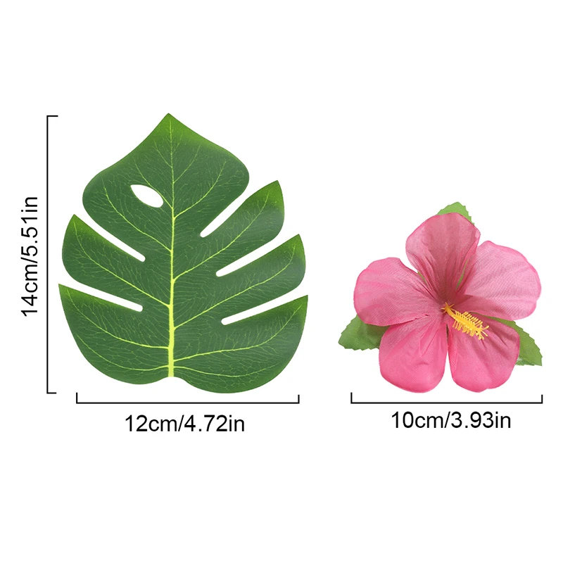 10 Stück/Set Künstliche Tropische Palmblätter Gefälschte Hibiskusblüten für Strandtisch-Dekoration Hawaiianische Party Hochzeitsdekoration Geschenk – Detail 2