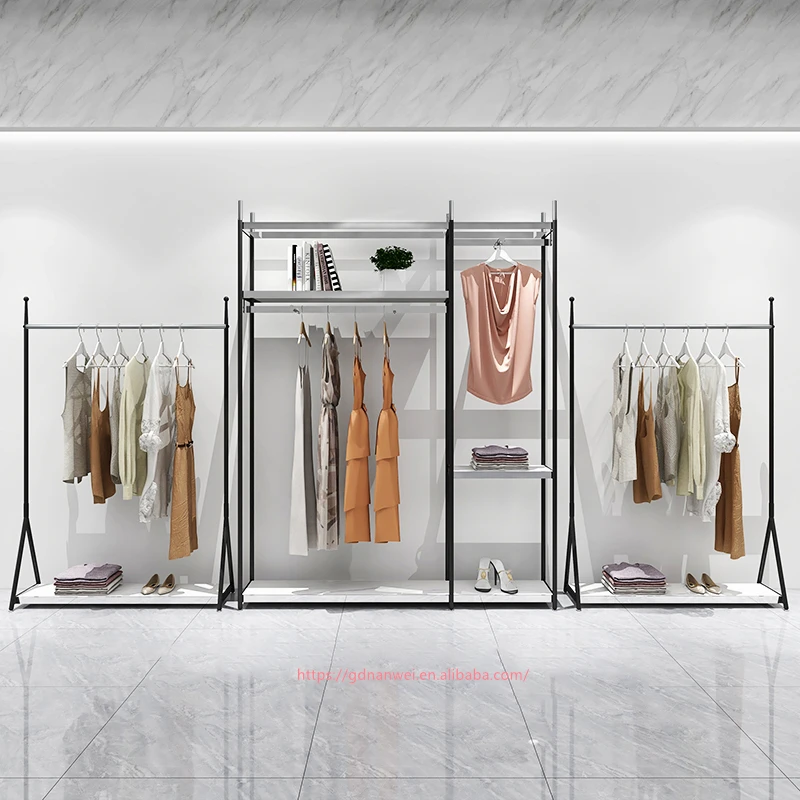 맞춤형 스테인리스 스틸 의류 매장 디스플레이 디자인 여성 의류 디스플레이 랙 금속 소매 부티크 의류 랙