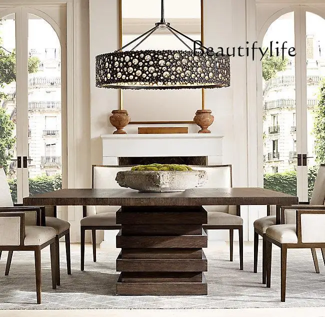 

American-Style Solid Wood Square Vintage Vintage Style Living Room Coffee Table Conference Table decoración hogar