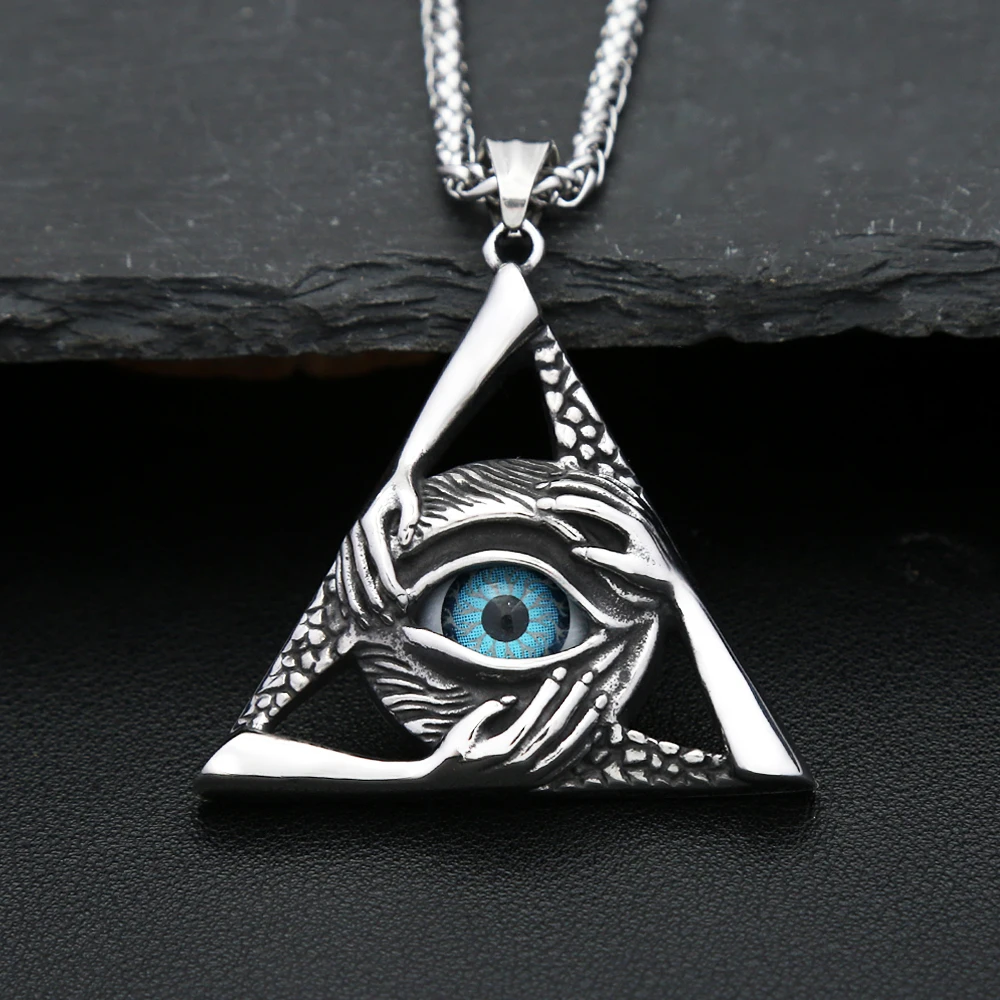Vintage Stainless Steel Evil Eye Pendant Necklace For Men Women Egyptian Pharaoh Patron Saint Amulet Necklaces Fashion Jewelry