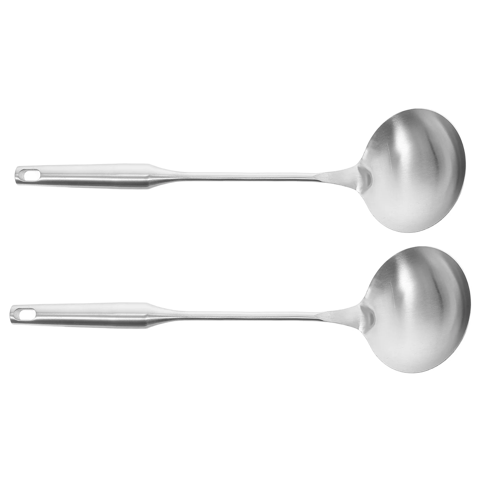

2pcs Long Handle Soup Ladle Stainless Steel 13.4" Deep Serving Spoon For Gravy Noodle Soup Hot Pot Kitchen Utensil Metal Ladle