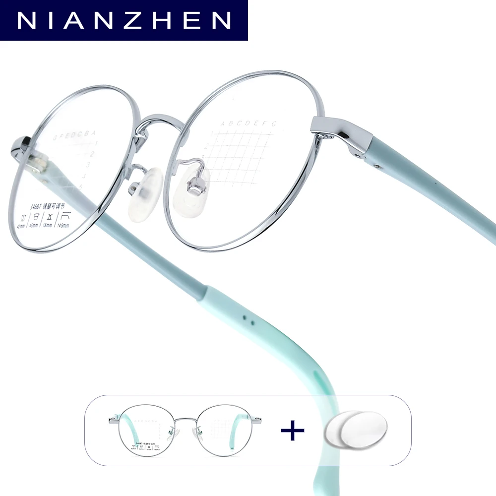 NIANZHEN Anti Blue Prescription Glasses Teenage Myopia Optical Lens Student Eyewear Round TR90 Metal Kids Eyeglasses Frame 34687