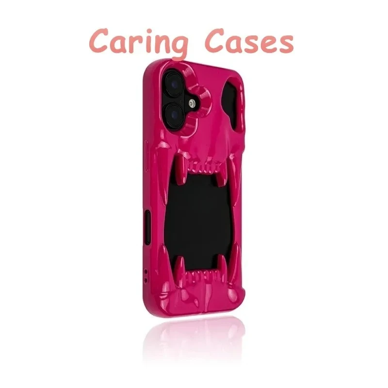 حافظة لهاتف آيفون 17 برو ماكس كروم مجوف على شكل جمجمة أنياب إطار ناعم من مادة البولي يوريثان متوافق مع آيفون 16 15 14 13 12 11