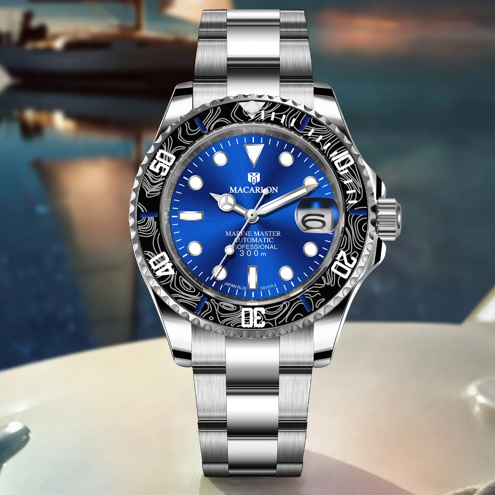 2026 MACARLON Design New Carbon Fiber Ring Mouth Mechanical Watch Men Sapphire Glass Calendar Stainless Steel Waterproof Watch