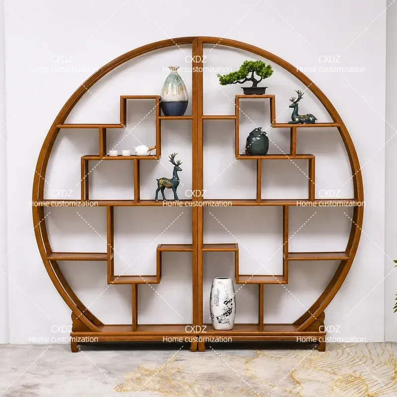 Round Bogu Shelf Chinese Duobao Pavilion Antique Display Rack Solid Wood Living Room Partition Tea Storage Stand