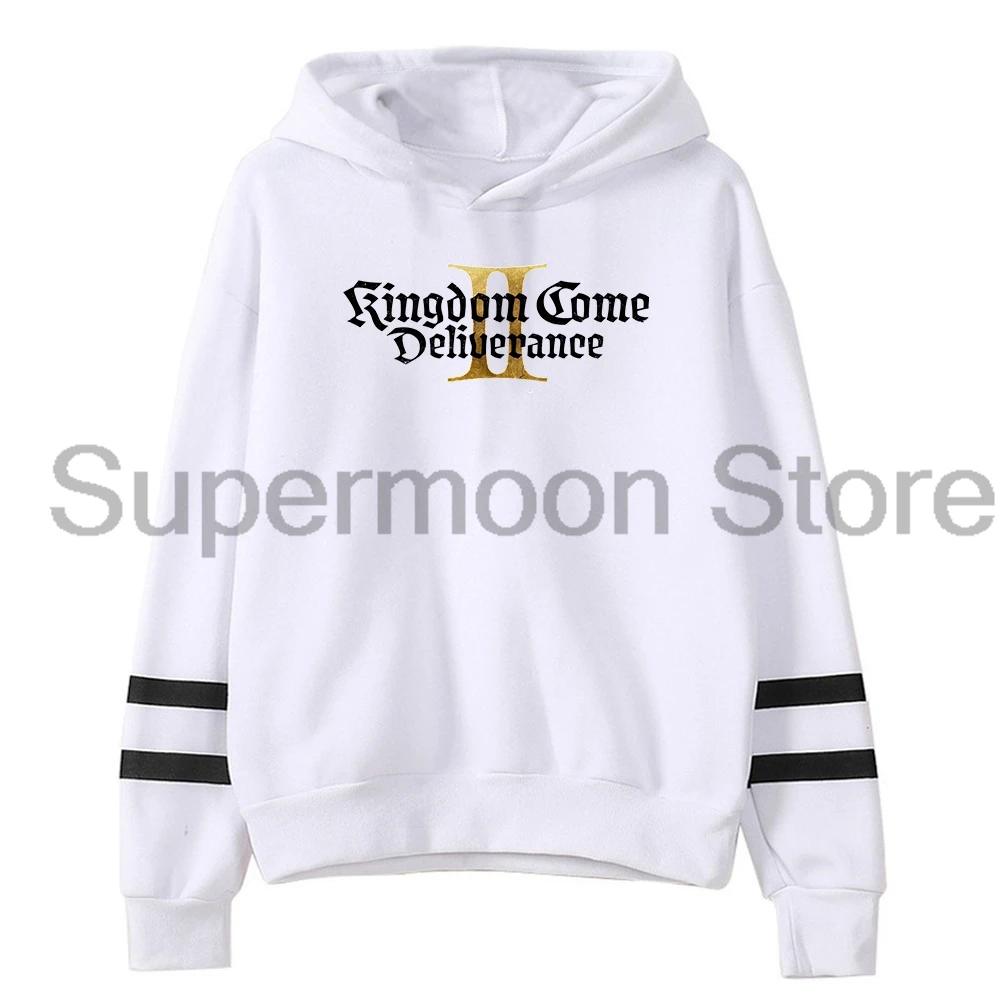 Kingdom Come Deliverance II Game Logo هوديي بدون جيوب وقضبان متوازية كم ملابس الشارع الشهير للرجال والنساء بلوزات بقلنسوة