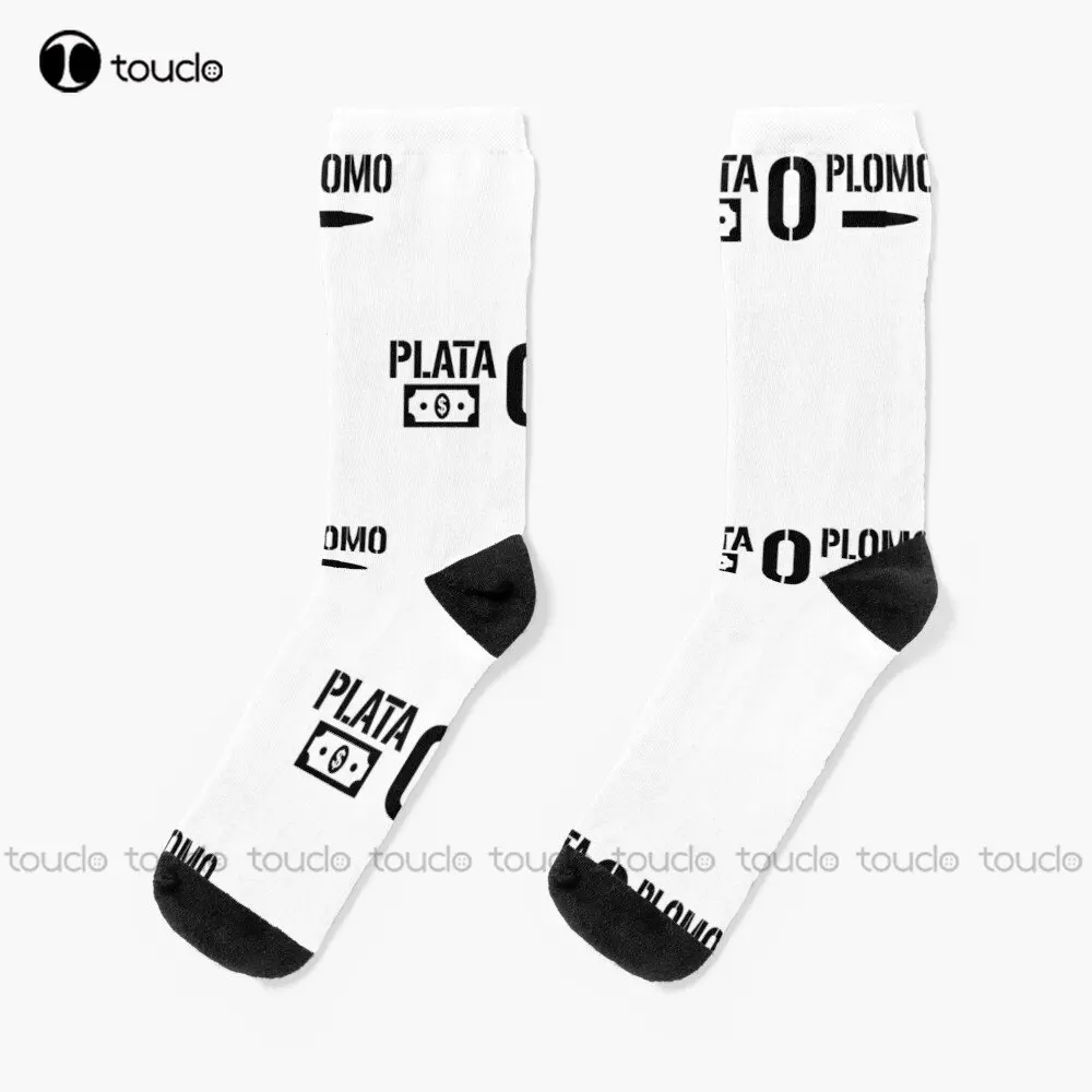 Plata O Plomo -Inspired Balck Version Socks Pablo Escobar Plata O Plomo Colombian Drug Lord Custom Gift New Popular