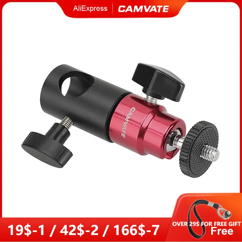 CAMVATE Ball Head Support + 16mm Light Stand Head Adapter  (Red) With Double End 1/4