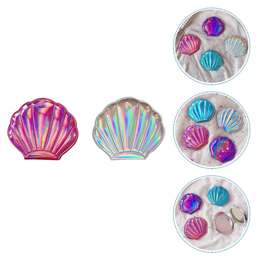 

2pcs Shell Shape Compact Makeup Foldable Portable Mirror For Women Double Sided Vintage Small Pocket Mirror Travel