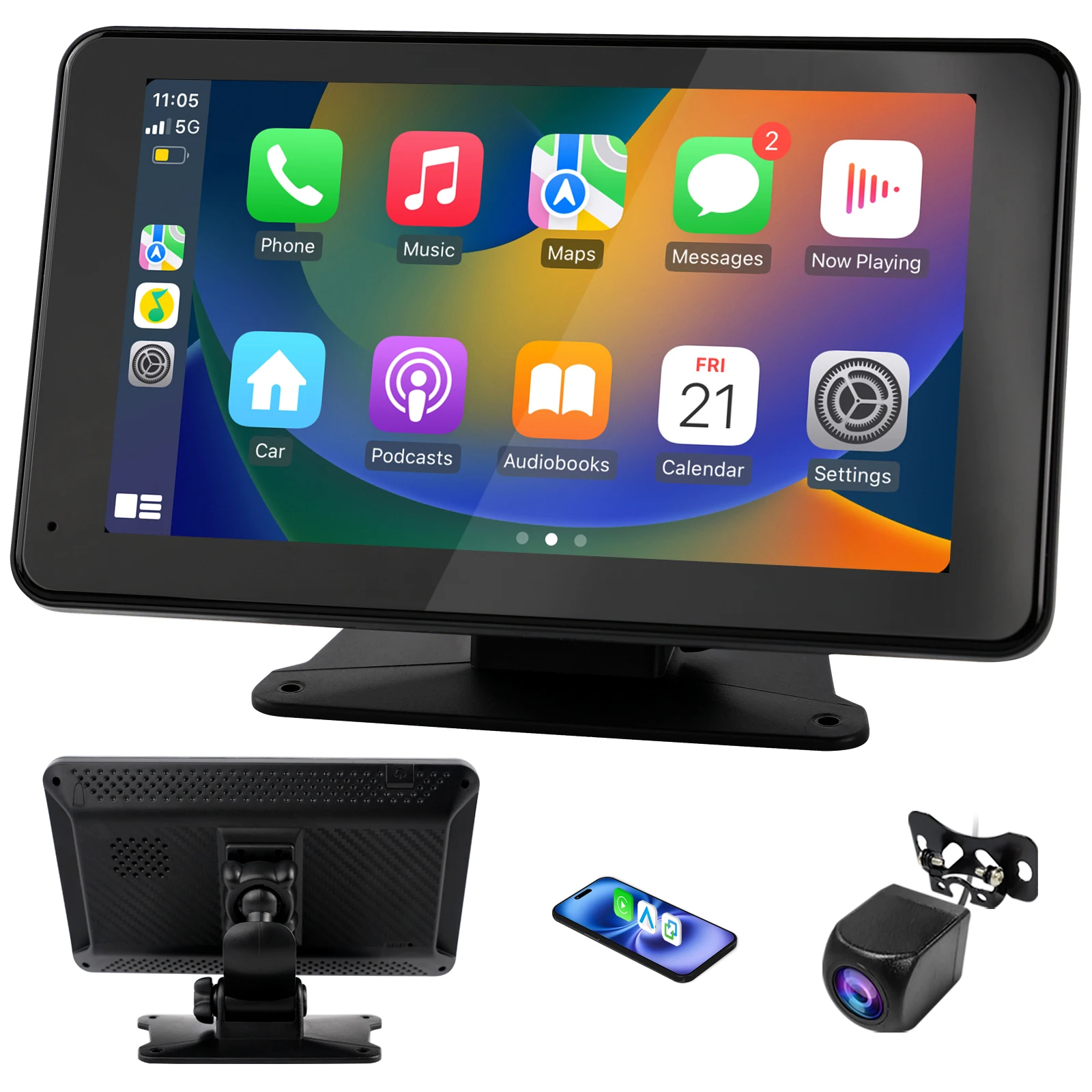 

7" HD Portable Car Stereo with Wireless Android Auto, Car Radio with Backup Camera, Voice Control, Mirror Link, Bluetooth, GPS