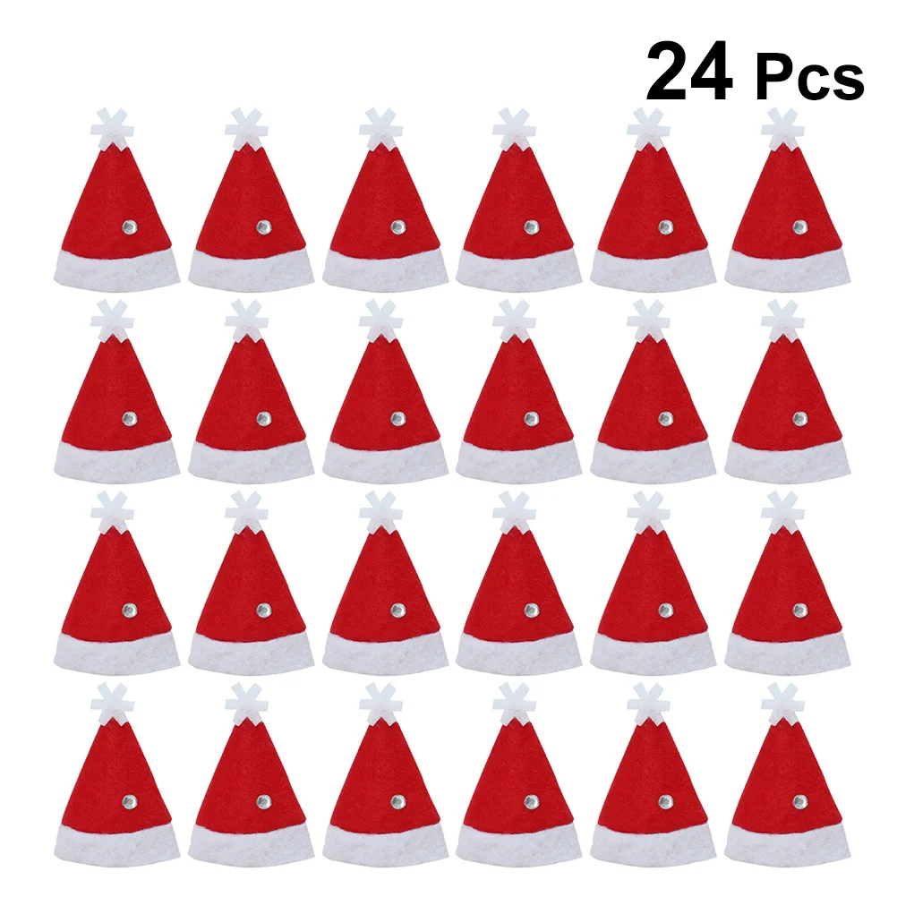 24 Pcs Santa Hat Mini Christmas Claus Bulk Hats Tiny Birthday Photo Ornaments Lollipop Candy Packing Baby