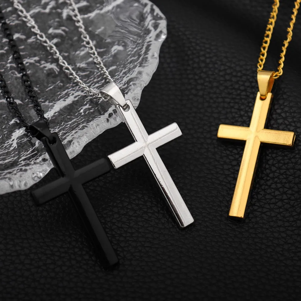 

Christian Cross Pendant Necklace Classic Smooth Cross Pendant Neck Chain for Men Metal Accessories Chains On The Neck Female