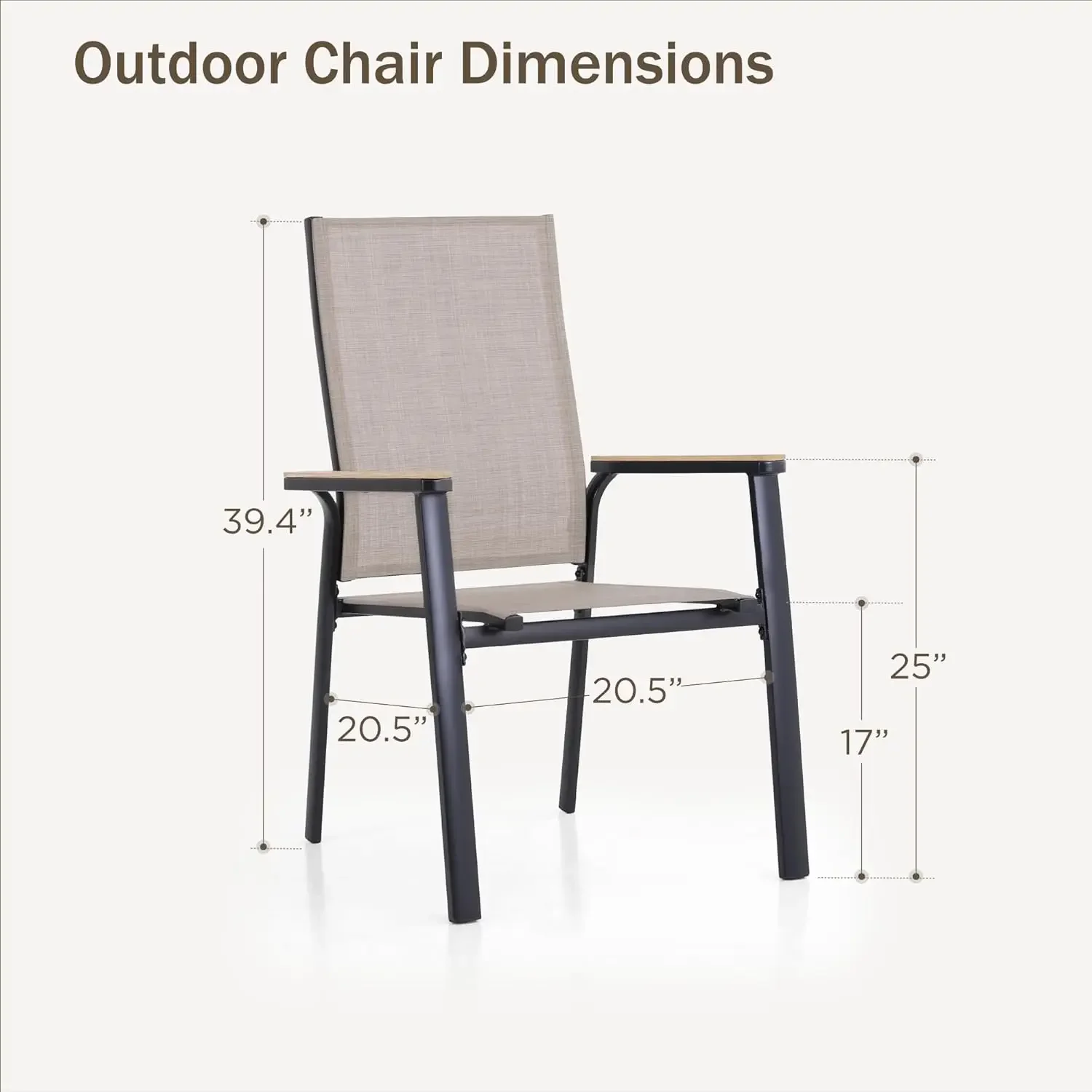 PHI VILLA Outdoor Stackable Dining Chairs Set of 6, Beige, Lightweight Aluminum Frame, Textilene Fabric,  Garden  Lawn.