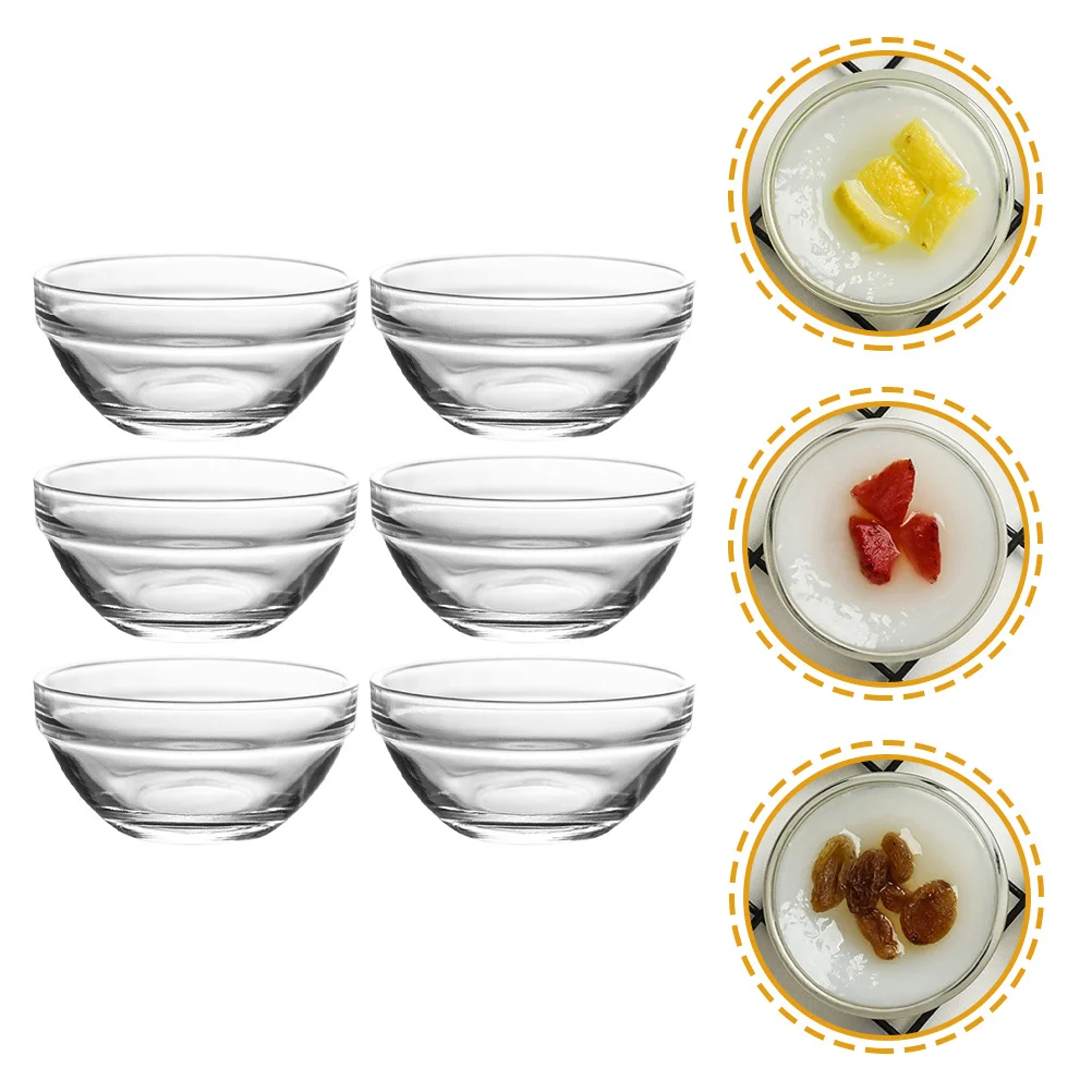

6Pcs Glass Bowl Mold Transparent Round Clear Bowls for Salad Dessert Serving Stackable Mixing Home Kitchen Use
