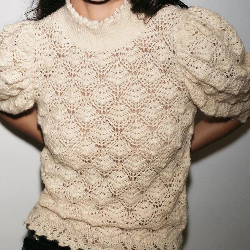 Romantico maglione lavorato a maglia a collo alto a coste Bubble Or Sve da donna Slim Fit Casual Sle Autunno Nuovo arrivo