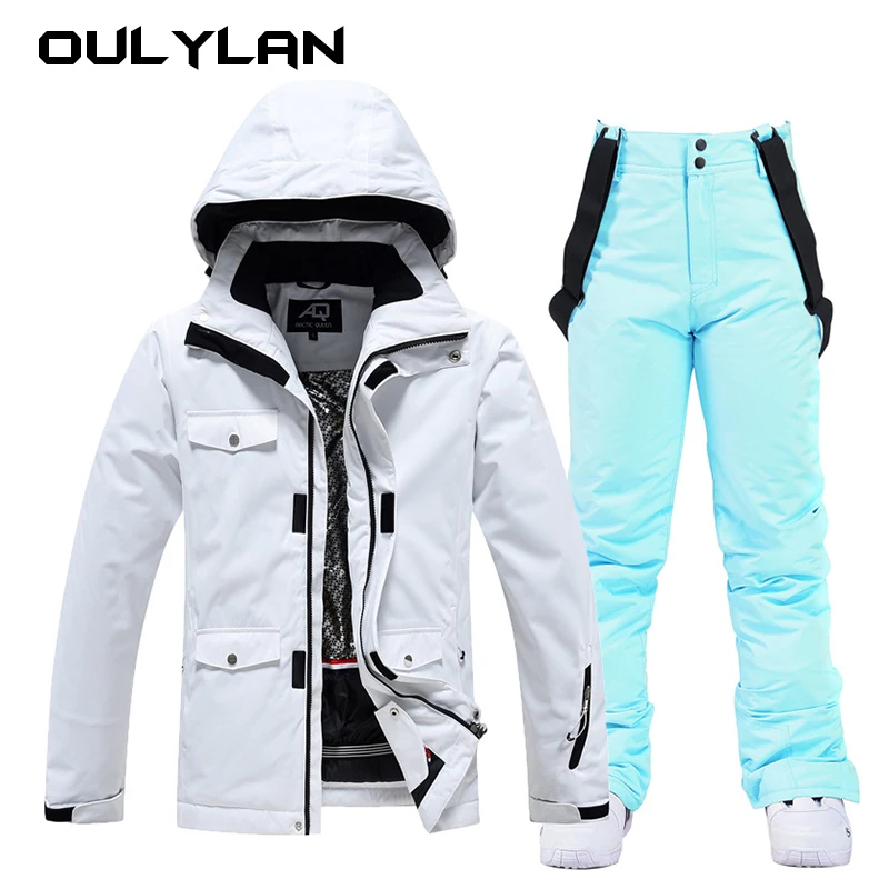 Oulylan Outdoor Ski Overalls for Women Waterproof Solid Color Straight Leg Snowpant Ski Coat Trousers Warm Skiing Pants