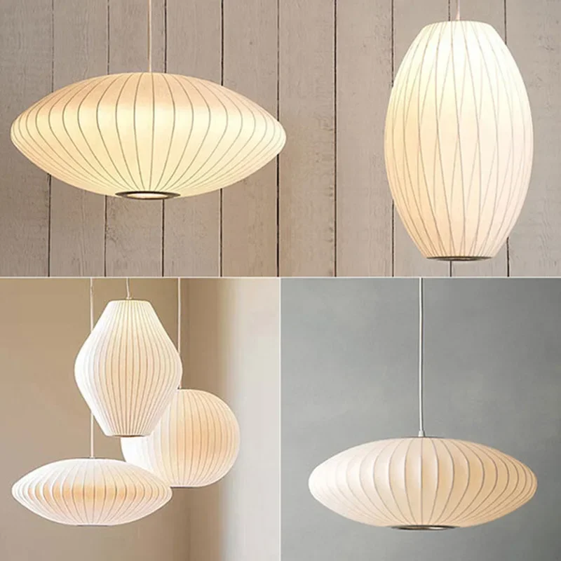 

Nordic Cloth Pendant Lights Designer White Silk Hanging Lamps Living Room Restaurant Hotel Cafe Indoors Bar Led Light Fixtures