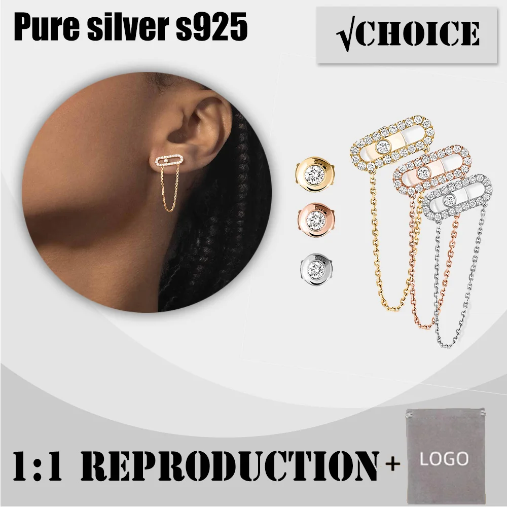 Fashion sterling silver s925 dense diamond earrings messik-style MOVE UNO series high-end hollow women's earrings