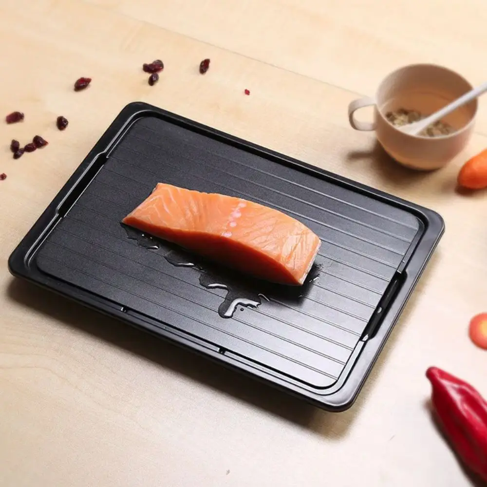 Aluminum Fast Defrosting Tray Black Rectangular Thawing Plate With Water Storage Box Meat Thaw Frozen Board Poultry
