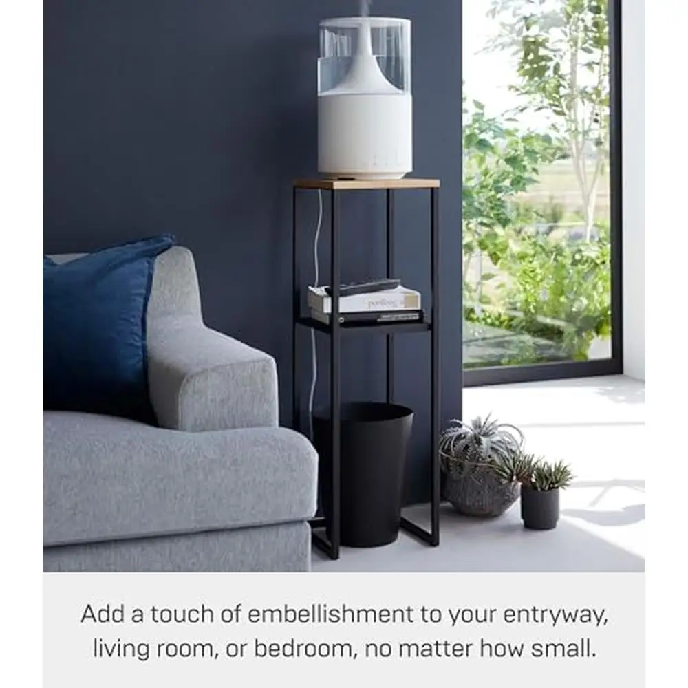 Two-Tier Display & Corner Shelf Entryway Bedside Console Table Humidifiers or Plants Steel Bamboo Pedestal Stand Modern Design