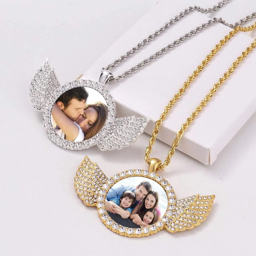 Custom Photo Angel Wing Necklace, Personalised Photo Necklace, DIY Picture Keepsake Gift