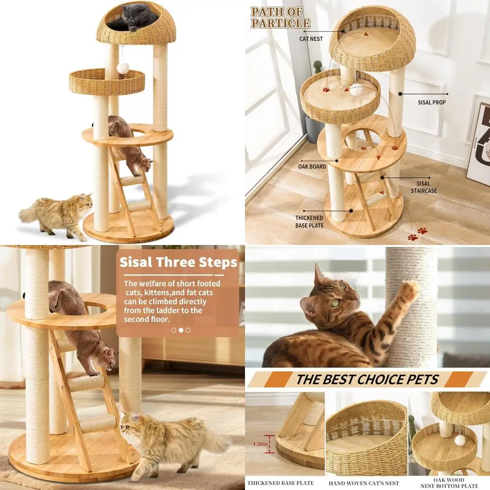 

Stylish Large Cat Tree Tower with Sisal Scratching Posts and Natural Oak Wood for Indoor Feline Companions