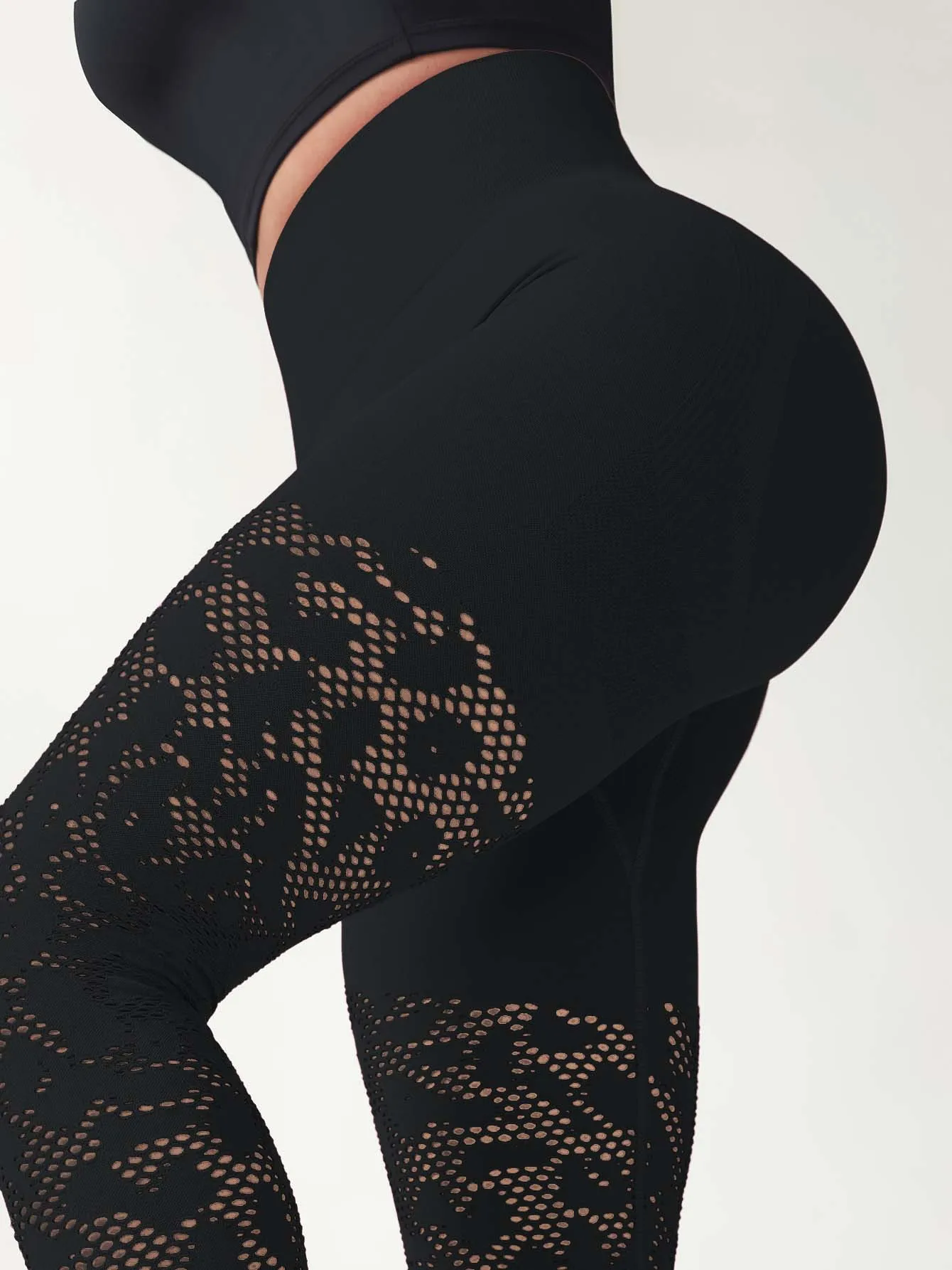 Damen Yoga-Hose mit Lochmuster, Modische Atmungsaktive Schnelltrocknende Workout-Leggings, Dehnbare Schlanke Pilates-Laufhose – Detail 18