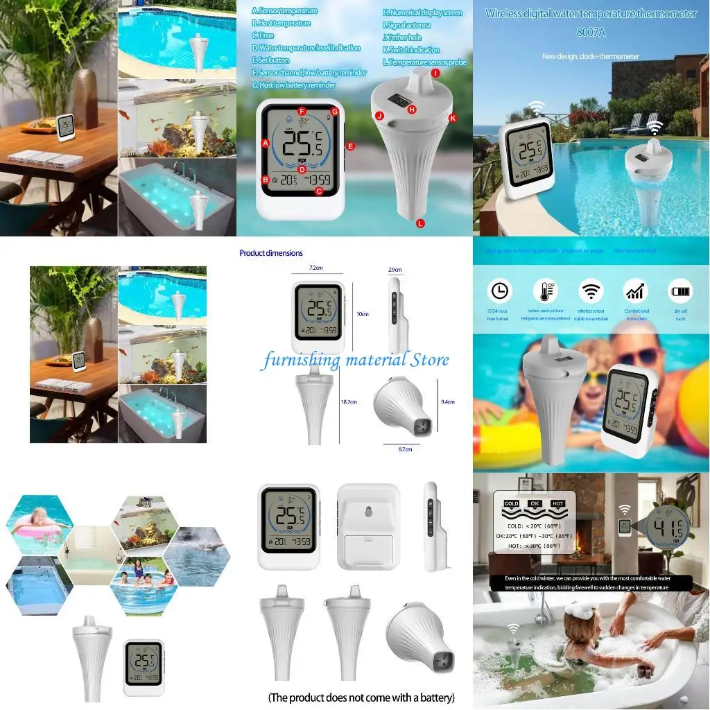 

Y5GD Multiple Sensors Water Temperature Monitor Floating Probes Digital Display High Low Record for Pools Hot Tubs & Fish Tanks