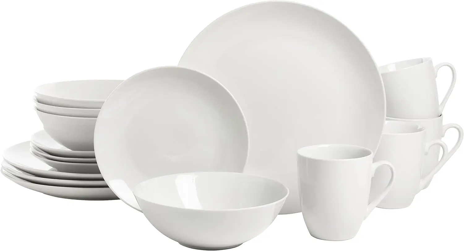 

16-Piece Porcelain Dinnerware Set, Dishwasher & Microwave Safe, White
