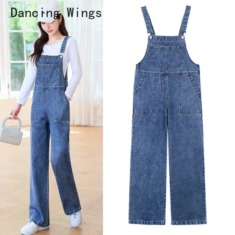 Denim Jumpsuits Dames Overall Mode Casual Losse Zak Slanke Blauwe Bretels Broek Vrouwelijke Jean