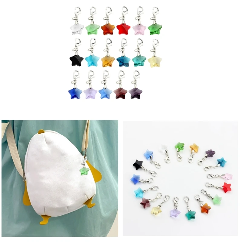 Colorful Five-Pointed Star Crystal Beads Lobster Clasp Pendant Hang Tags Alloy Jewelry Necklace Keychain DIY Accessories