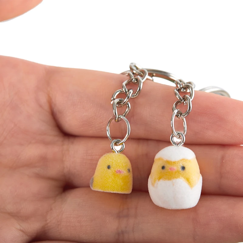 1PC 3D Cartoon Flocking Chick Keychain Chick Key Ring Animal Key Chains Souvenir Gifts For Women Men Car Keys DIY Jewelry