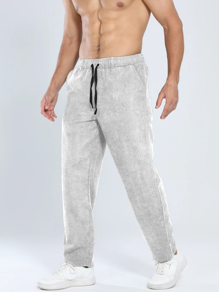 Pantaloni da uomo fitness sportivi primavera autunno Pantaloni di velluto a coste testurizzati a righe vintage Streetwear Pantaloni casual da uomo in tinta unita