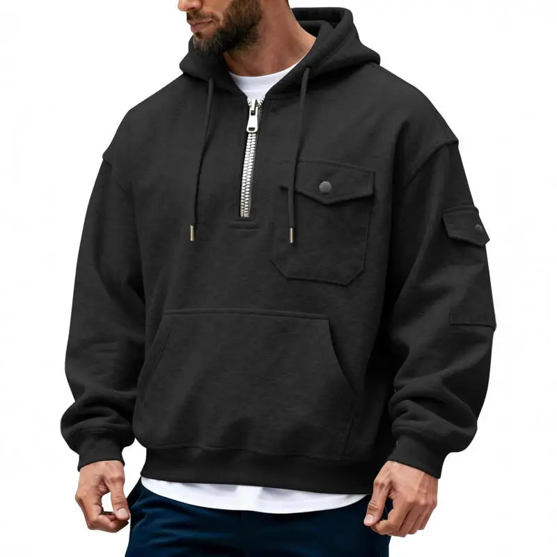 

Осень-зима, тяжелая толстовка с капюшоном, мужская флисовая толстовка с несколькими карманами и длинными рукавами, мужской пуловер, толстовка, повседневные спортивные пальто