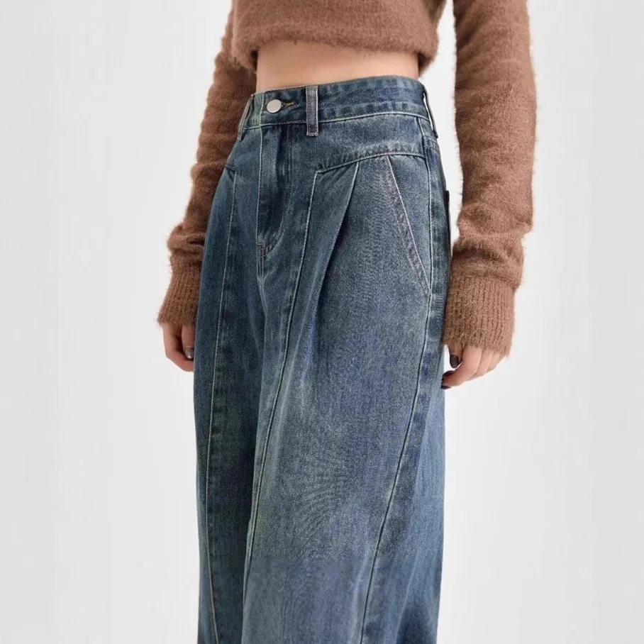 بنطال جينز نسائي واسع الساق، للربيع والخريف بخصر عالٍ وساق مستقيمة وفضفاض بطول الأرض #3