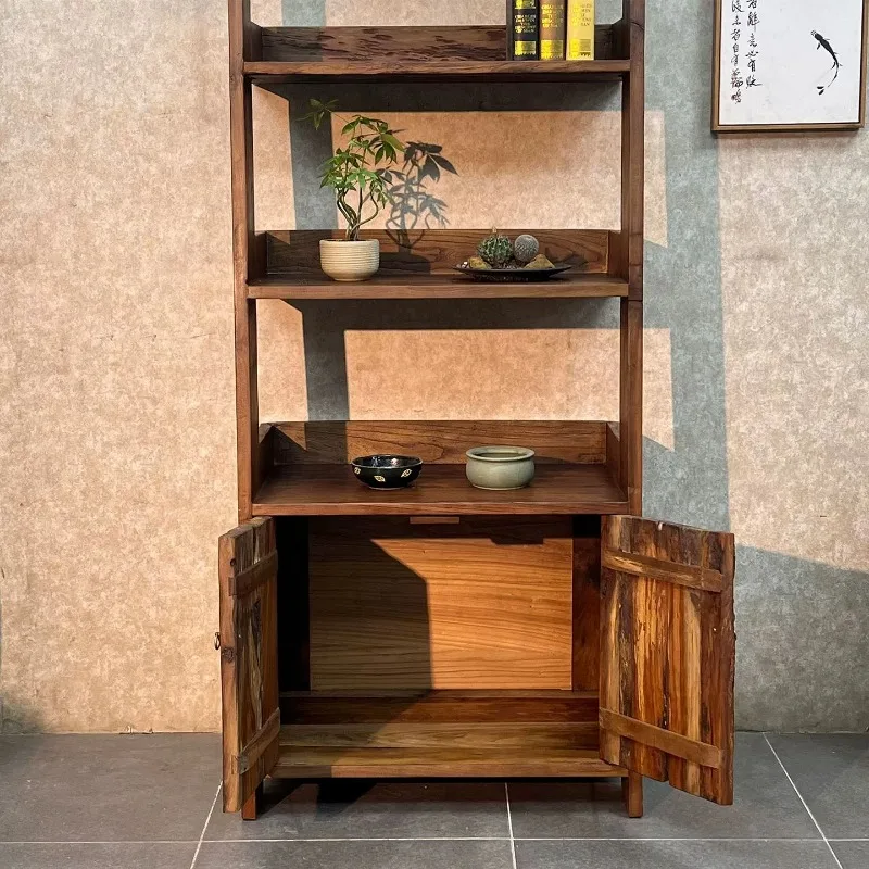 Solid wood flower stand, wall locker on the balcony of the homestay, retro flower pot stand locker.